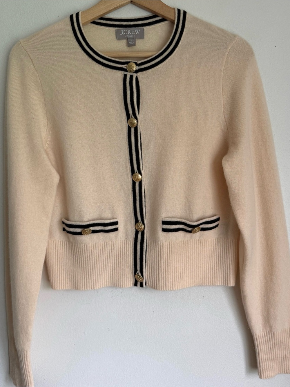 J. Crew Cashmere Lady Sweater with Contrast Trim in Buttercream Black - Picture 3 of 10